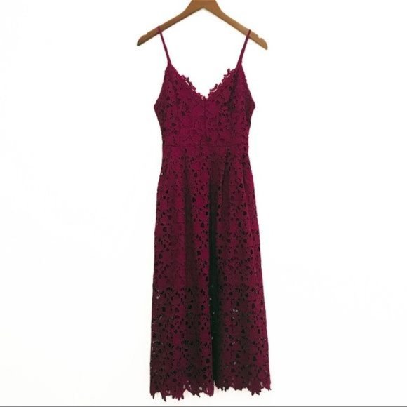 ASTR The Label Lace Crochet Burgundy Wine A Line Midi Dress Size M - Picture 3 of 10